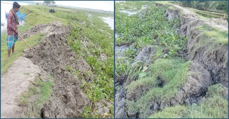 ফাটল ধরা বাঁধের পাহারায় গ্রামবাসী, ৩ দিনেও দেখা নেই প্রশাসনের