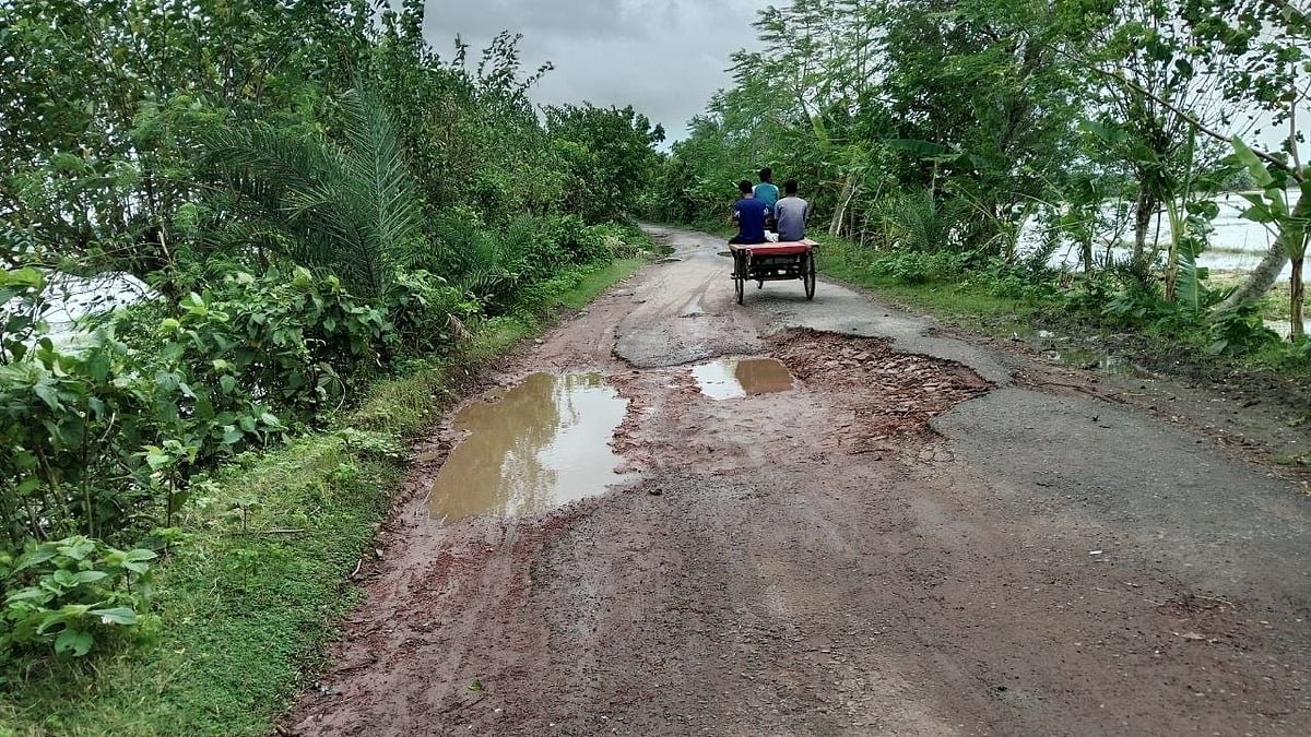 বোয়ালমারীতে খানাখন্দে ভরা সড়কে দুর্ভোগ