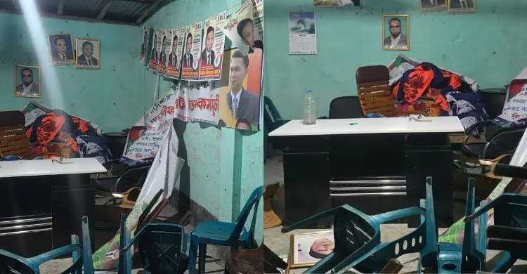 জয় বাংলা স্লোগান দিয়ে বিএনপি অফিসে হামলা-ভাঙচুর, আহত ৬