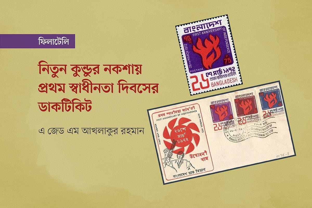 নিতুন কুন্ডুর নকশায় প্রথম স্বাধীনতা দিবসের ডাকটিকিট