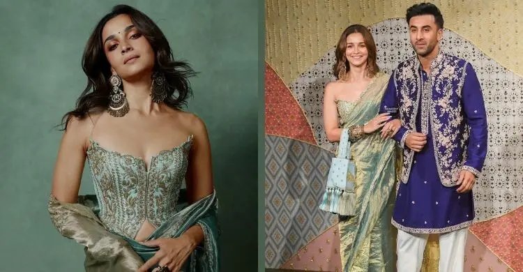 শাড়িতে আলিয়া, রাজকীয় নীল সাজে রণবীর