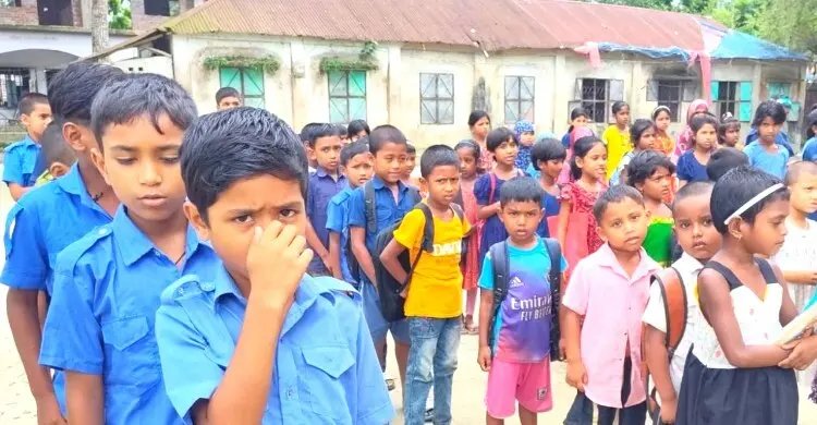 স্কুল মাঠে মুরগির খামারের বর্জ্য, নাক চেপে চলাচল করে শিশুরা